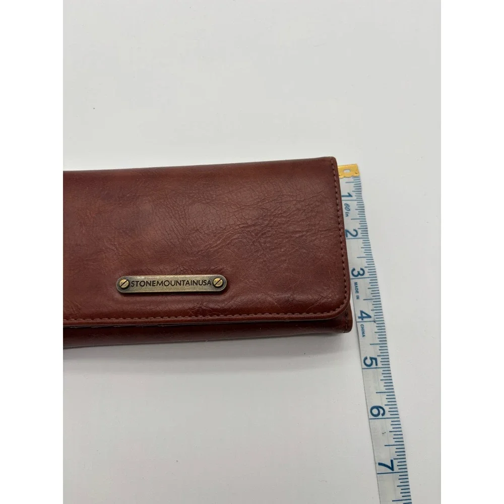 Stone Mountain USA Leather Trifold Wallet Clutch Brown Zip Pocket‎ Card Holder